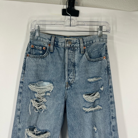 Levi’s Ribcage Straight Ankle Jeans Button Fly Distressed Raw Hem - Picture 2 of 9